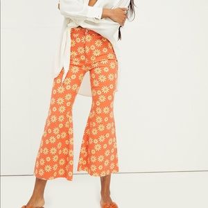 NWT Free People Orange Daisy Youthquake Crop Flares